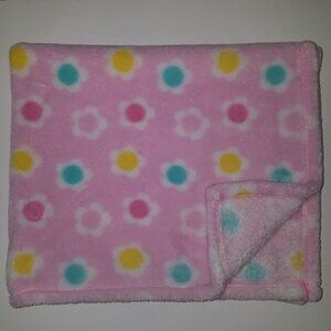 Baby Gear Pink Flowers Baby Blanket Lovey Yellow Aqua Blue White Fleece 30"x36"